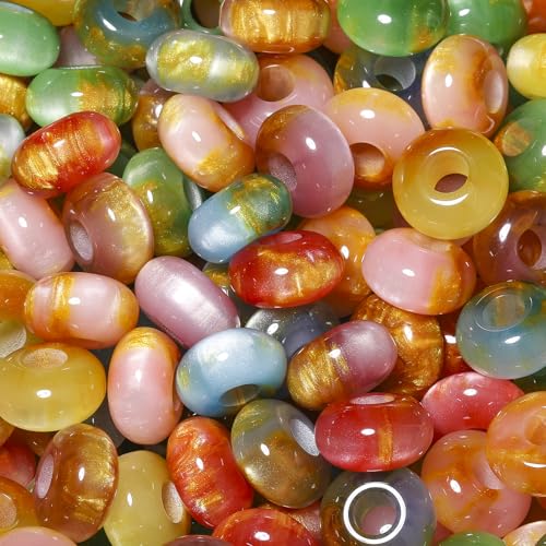 NITOPUPU 50Pcs 148mm Mixed Color Resin Large Hole Beads for Jewelry Making Loose Shiny Jade-Like Macrame Beads for Bracelets Necklace Earrings DIY Crafts Hair