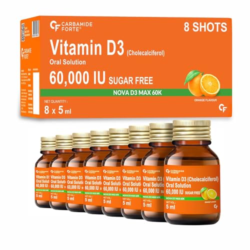 Image of Carbamide Forte Vitamin D3 60000IU I Cholecalciferol Vitamin D3 60000 IU Oil Based & Sugar Free Nano Shots I Once in A Week - 5ml