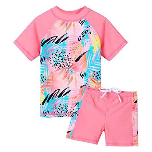 Harry Bear Mädchen Einhorn Zweiteiliger Badeanzug Violett 122 2 ZNYUNE Mädchen Zweiteiliger Badeanzug Stoffdruck Kinder Schwimmanzug Kurzen Ärmeln + Shorts Badebekleidung 342 Peach 4A