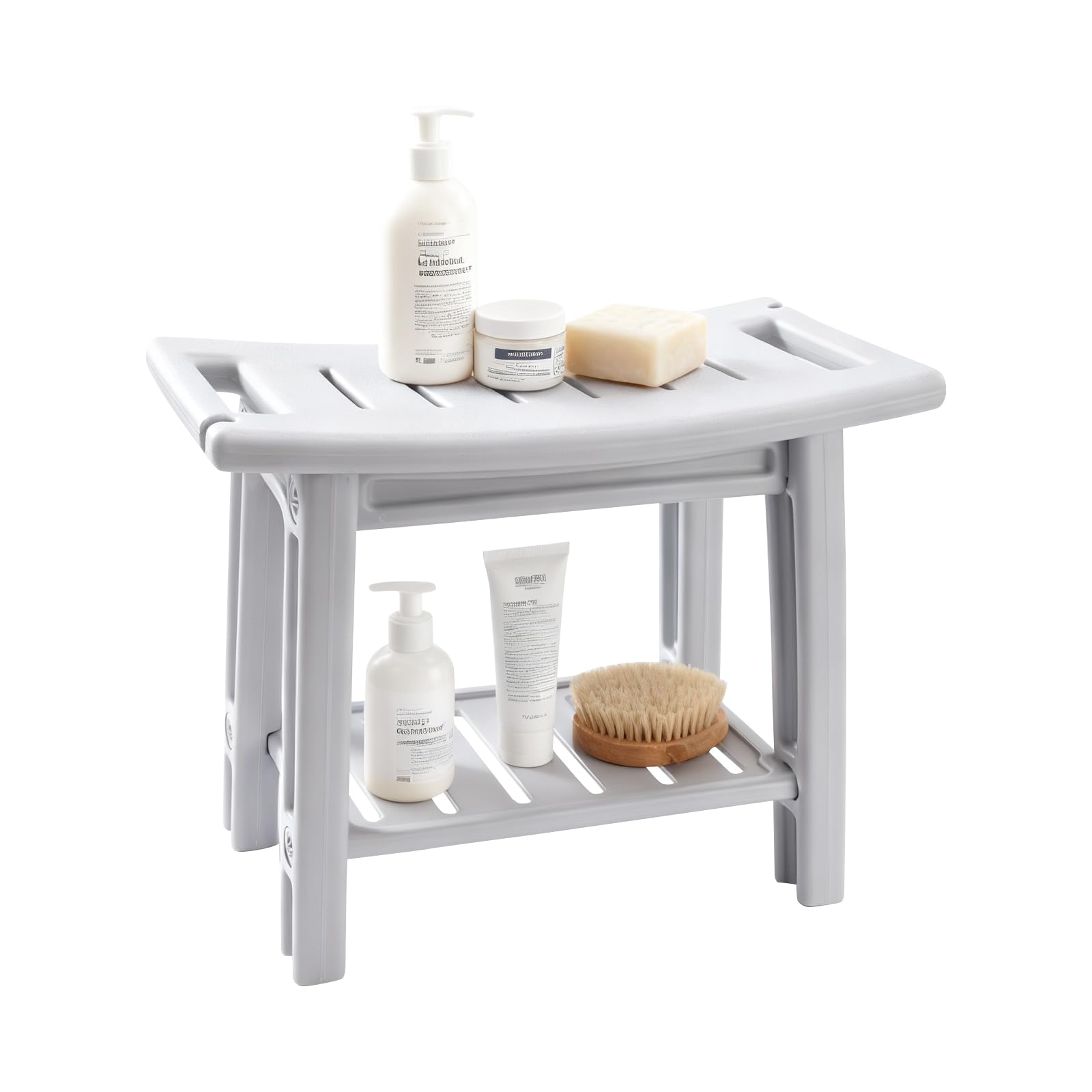 BLUE BAZAAR Shower Bench 2-Tier Bathroom Stool Footstool Plastic Shower Stool with Handles Portable Waterproof for Inside Shower, Bathroom,Living Room, Bedroom (Gray)