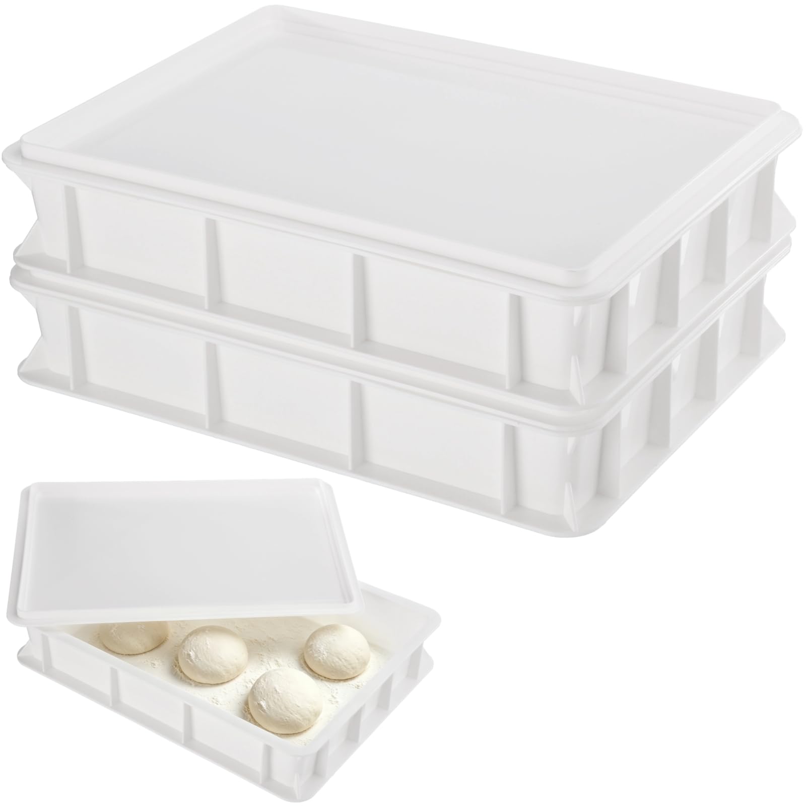 YAGOKKI 2 Pcs Pizza Dough Proofing Boxes, 11.8 x 15.7 x 3 Large Dough Trays with Lids, Stackable Plastic Pasta Proofing Containers for Fridge Storage and Baking Prep