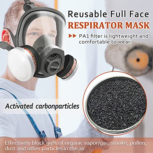 Xinbtk Reusable Full Face Respirator Mask - With P-A-1 Organic Vapor Cartridge, Gas Mask With 10 Pcs Particulate Filter Cottons, Widely Used In Organic Gas, Paint Spary, Chemical, Woodworking #TOP1