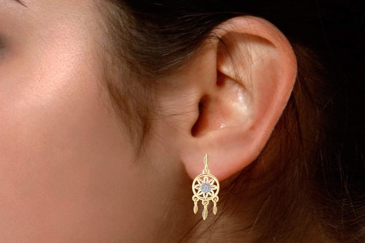 Diamond Accent Dreamcatcher Drop Dangle Earrings In 14k Gold Over Sterling Silver For Women (0.05 Cttw, I2-I3 Clarity, I-J Color)