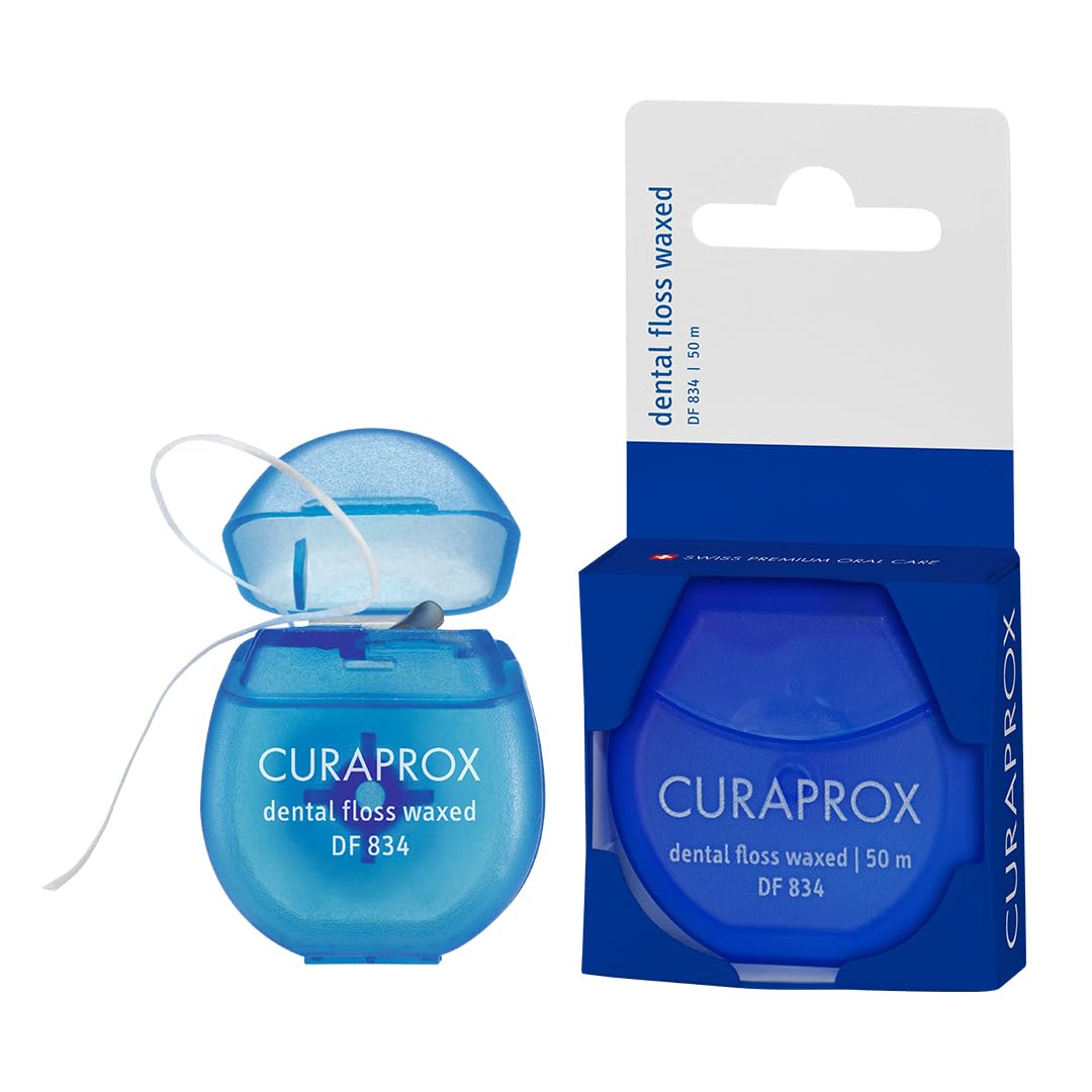 Curaprox DF 834 Waxed Dental Floss | Mint-Flavored, Gentle & Effective Plaque Removal | In Dispenser โ 50m