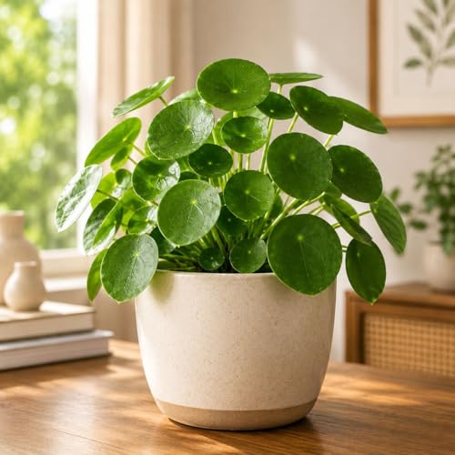 Image of Live Chinese Money Plant (Pilea Peperomioides) Indoor Lucky Plant in Pot | Round Coin-Shaped Leaves | Air Purifying & Low Maintenance Decorative Plant for Home, Office & Balcony