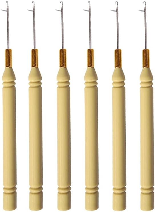 6 Pcs Pulling Hook Needle Crochet Latch Hook Needle Hair Extensions Loop Tool for Silicone Link Rings Beads and Feathers Extensions