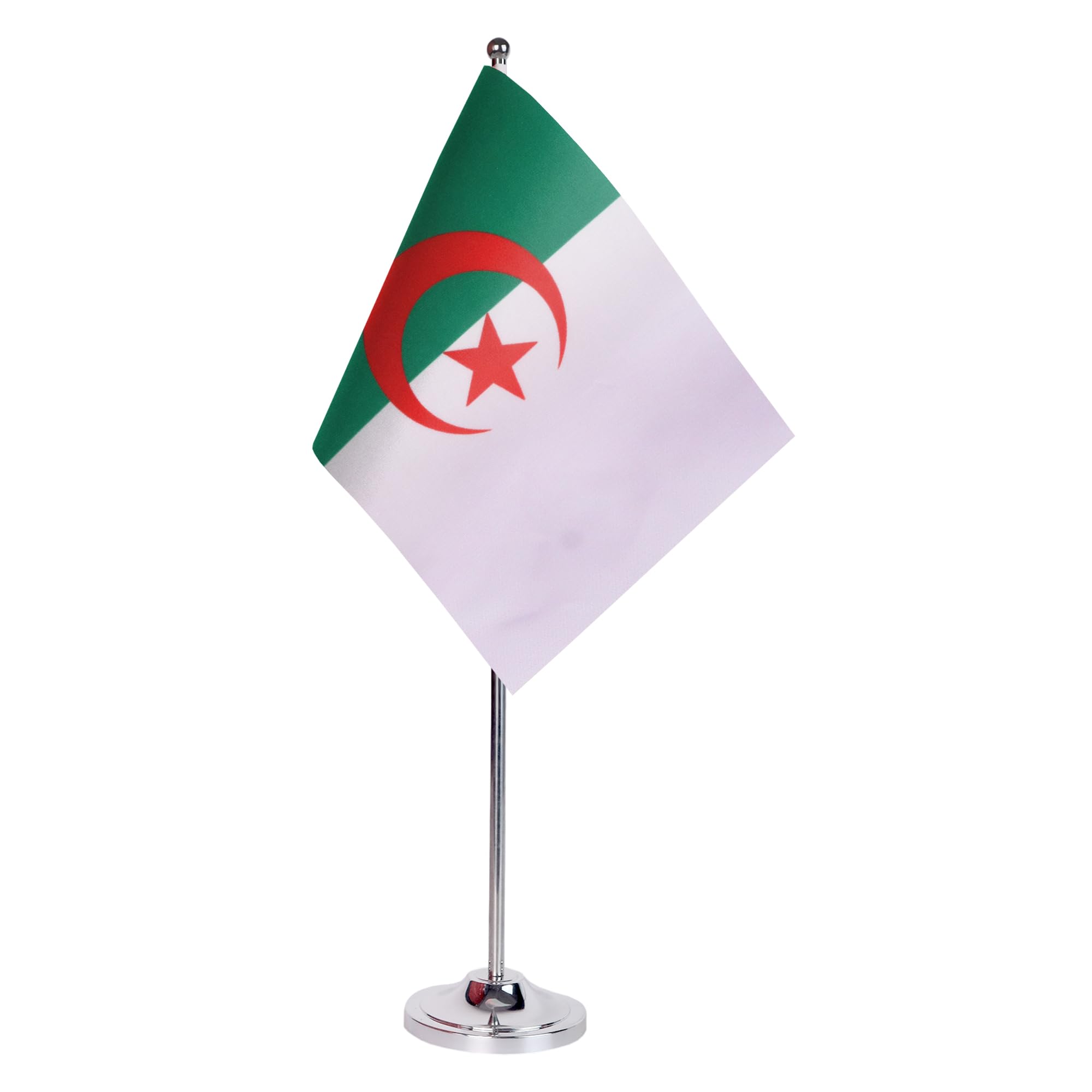 AZ FLAG Drapeau De Table Algérie Prestige 22x15 cm Satin Hampe 30cm Socle Métal