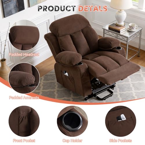 Image of BOSMILLER Power Lift Recliner Chair with Massage and Heat for Elderly, Electric Recliner Single Sofa with Two Cup Holders, Extended Footrest, Side Pocket and USB Charge Port for Living Room