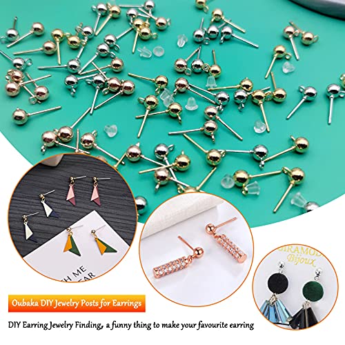 600Pcs Ball Post Earring Studs Set For Jewelry Making,300Pcs Earring Studs Ball Ear Pin Ball Post Earrings With Loop With 300Pcs Rubber Earring Back Replacements For Diy Jewelry Making Findings #TOP3