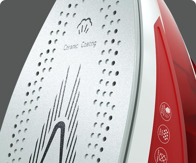 Close-up of the ceramic soleplate of the TESLA IR200R Iron