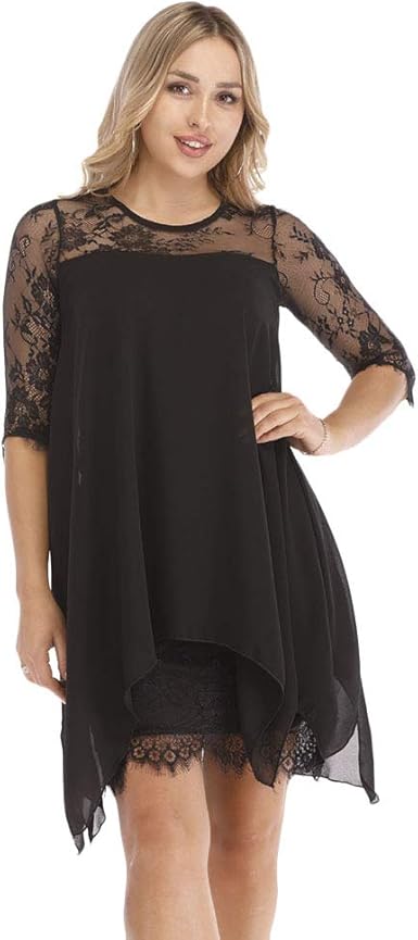 Abito Donna Elegante In Pizzo Floreale - Per Cerimonie, Festa, 3/4 Maniche - Foto 2