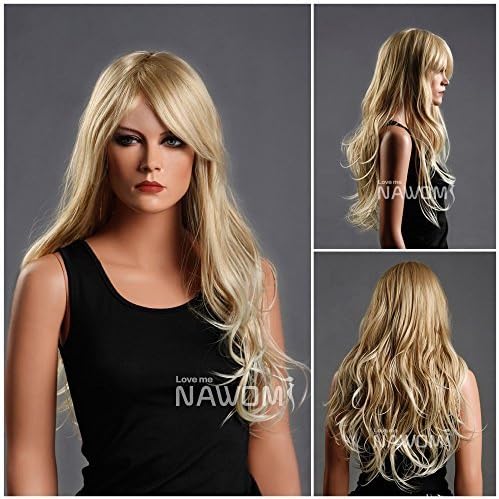 (WG-ZL174-27T613) Long Wave Hair Wig, Golden Blonde Color.