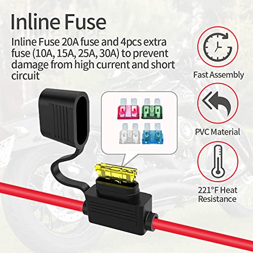 ELFCULB 10AWG SAE to Alligator Clips,Battery Alligator Clip to SAE Connector Extension Cable,2Pin Quick Disconnect Battery Clamp Cable for Motorcycle Car,with 5 Fuse(10FT) - Thumbnail 5