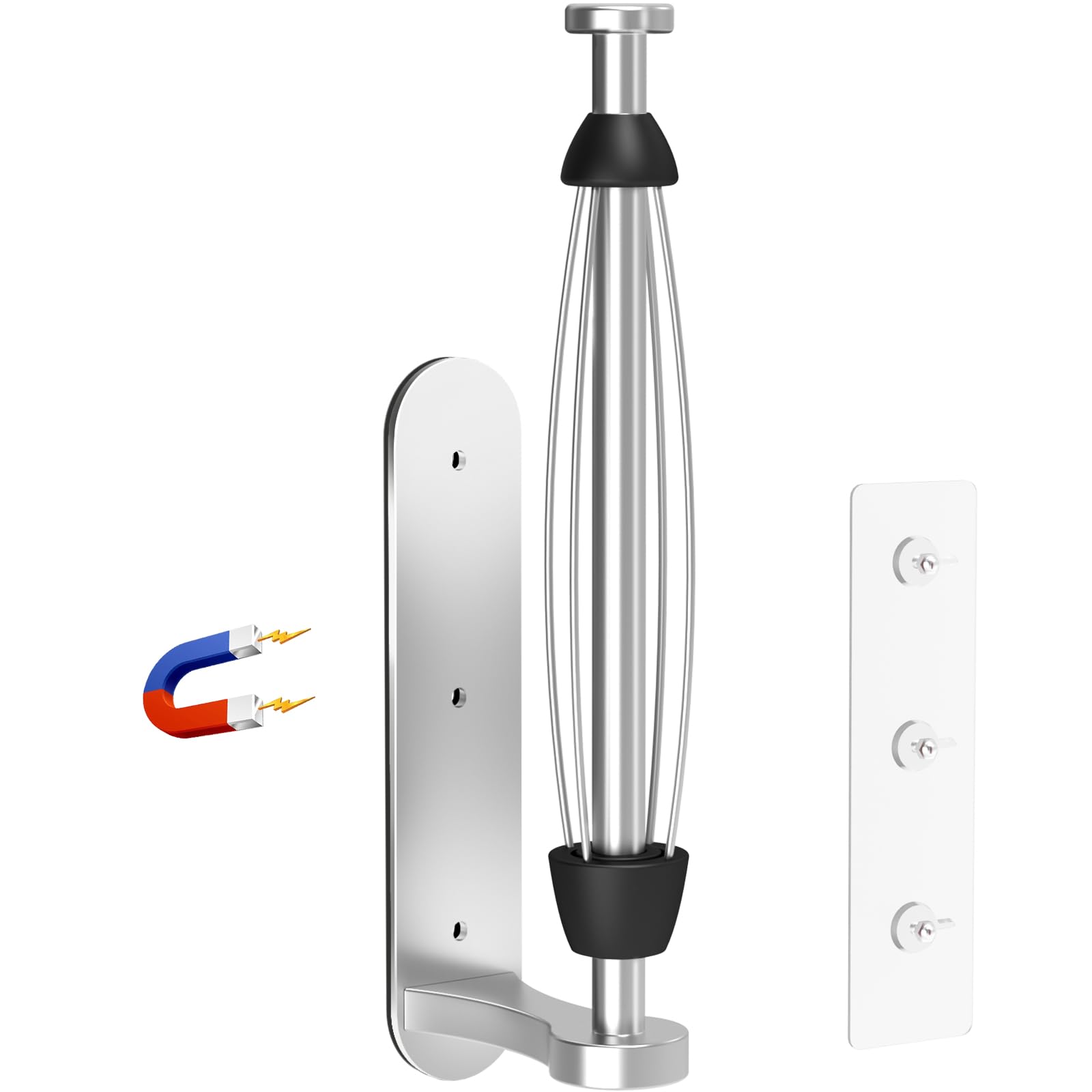 Magnetic Paper Towel Holder for Fridge - No Drill, One Hand Tear with Ratchet Mechanism, Silver, Self-Adhesive & Wall Mount for Kitchen, RV, Garage