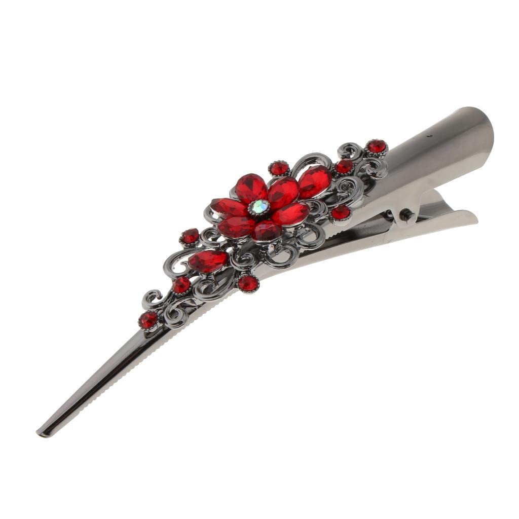 SM SunniMix Damen Haarspange Krokodilclip Mit Strass – Starker Metallclip, Rot, Für Dicke Und Dünne Haare