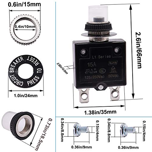 Mxuteuk CAL1-LS-20A 2Pcs 20Amp Circuit Breakers Push Button Manual Reset 125/250V Ac 50V Dc thumb #3