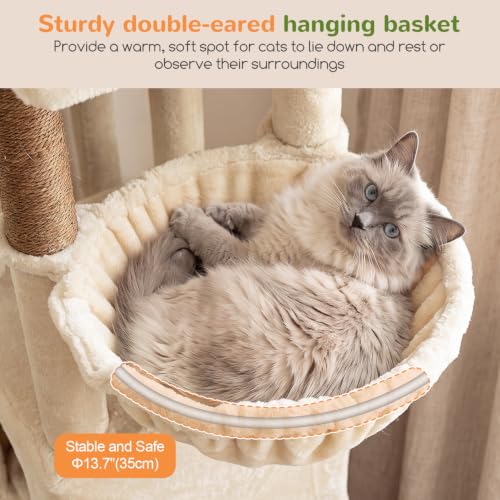 Image of Globlazer Sturdy Cat Tower for Indoor Cats 20lbs, 76in, S76E, Beige