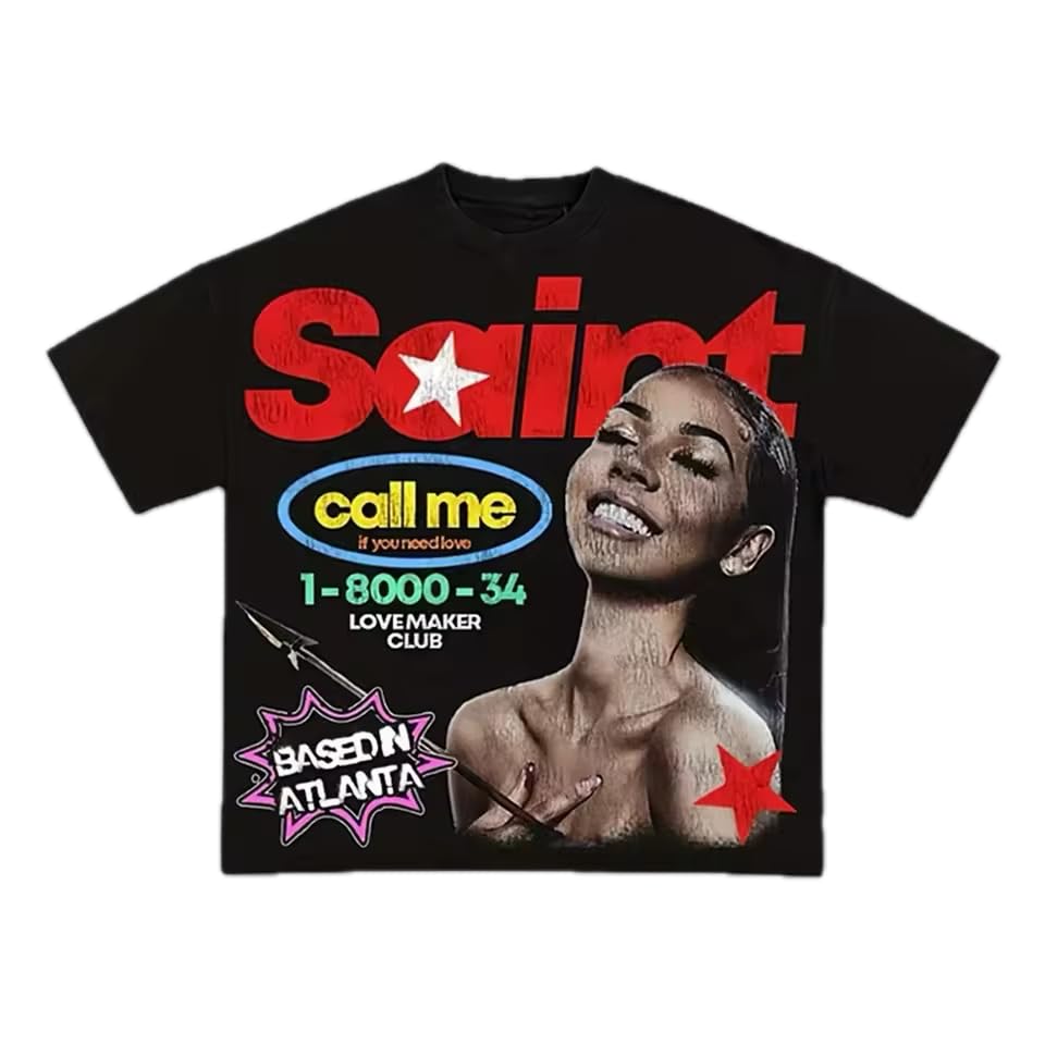 T-shirt Saint Call Me coupe ajustée et finitions durables | Haut graphique col rond