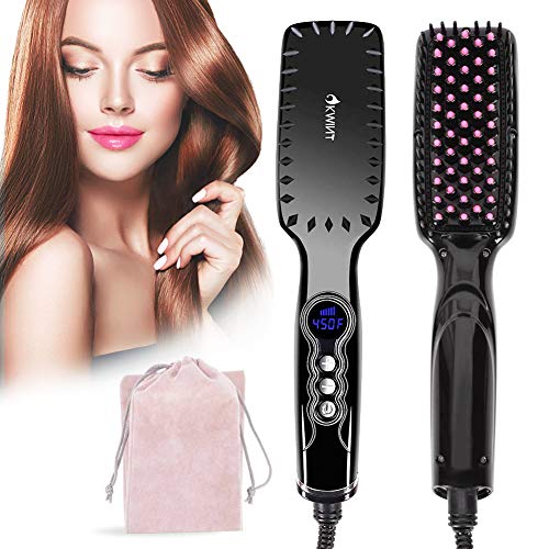 Hair Straightening Brush,OKWINT Hair Straightener Iron Brush with Double Negative Ions Anti-scald Faster Heating MCH Ceramic Technology 110-240V Travel Size Auto Shut Off Temperature Lock Function