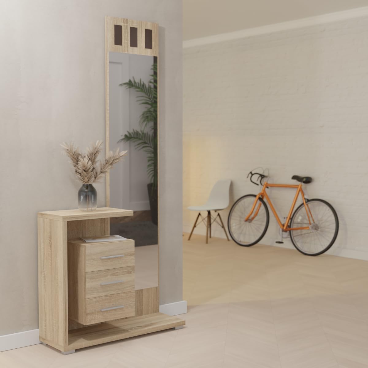 Somnia - Mueble Recibidor Vertical, Modelo Celine, Práctico y Funcional, Color Cambria, Medidas: 85 cm Largo x 28 cm Fondo x 190 cm Alto