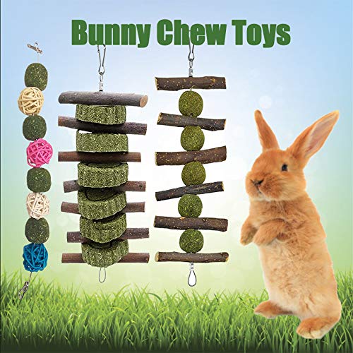 Bunny Chew Toys, 3 STKS Chew Toys voor kauwen of spelen met Apple Wood Sticks Natuurlijke Gras Cake en Gras Ball, Tanden… - Image 3