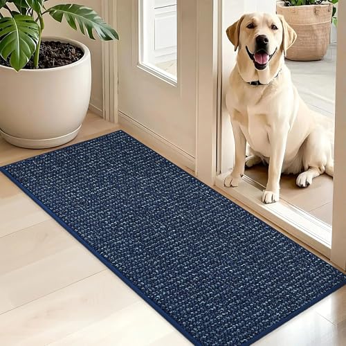 Image of BEQHAUSE Dirt Trapper Door Mat 20 inch x 48 inch, Non-Slip Washable Doormats Entrance Mat, Dirt Resistant and Absorbent Welcome Mat, Low Profile Floor Mats for Front Back Door and Entryway, Blue
