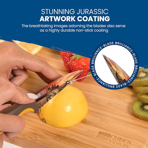 CHEF'S VISION Jurassic Knife Set - 6-Piece Stainless Steel Cutting Knives Set for Kitchen - Stunning Dinosaur Designs, Great Gift for Women or Men - Unique Kitchen Knife Set Gift