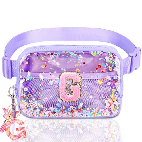 Image of Initial Fanny Pack for Girls - Belt Bag for Teens Kid Teen Girl Kid Birthday Gift Clear Purple G