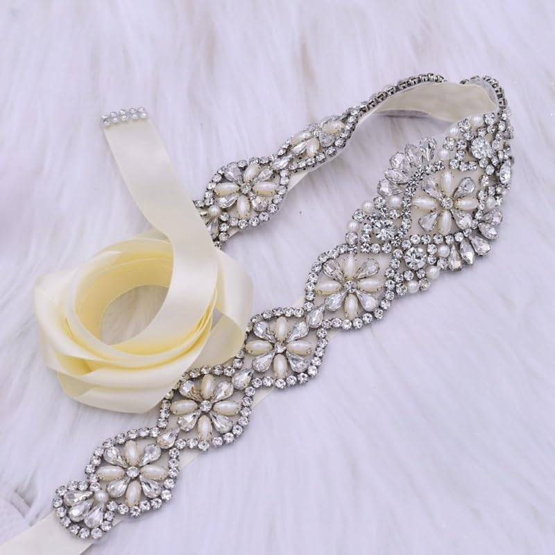 Bridal Rhinestones Sash Applique Pearls Beaded Belt Handmade Crystal Bridal Belts Thin Evening Dress Accessories4