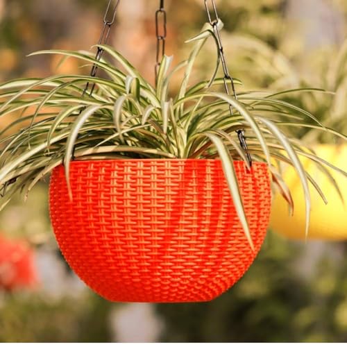 Image of Go Hooked Pots | Plastic | Hanging Pot | Red | Pot Diameter- 7.1 Inch | Pot Height-4.8 Inch | Pot Thickness-3 mm | Chain Length-13 inch Approx. | 6 Pieces