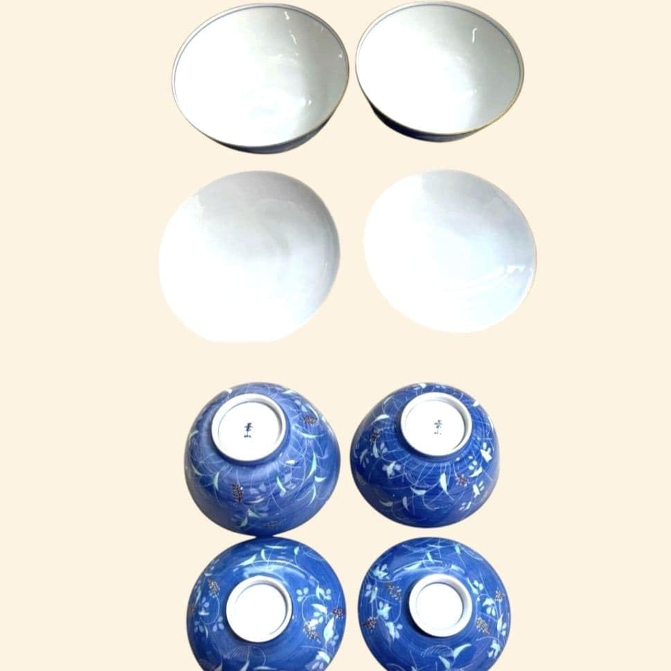 有田焼 蓋付 夫婦茶碗 湯呑 飯碗 睦揃 華山窯 食器 瑠璃色 花柄