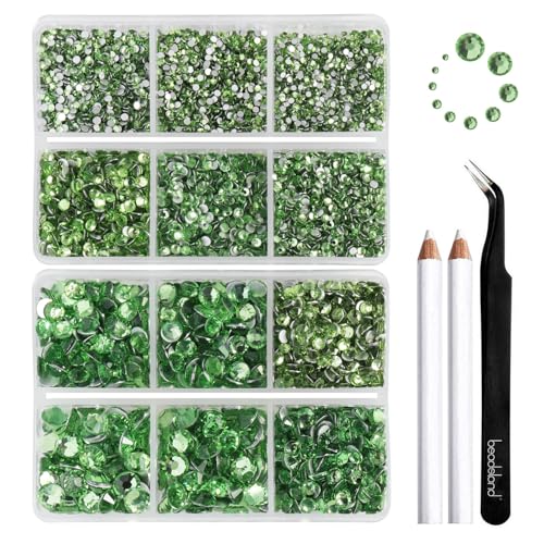 Image of Beadsland Flatback Rhinestones, Peridot, 8300pcs Mixed 10 Sizes