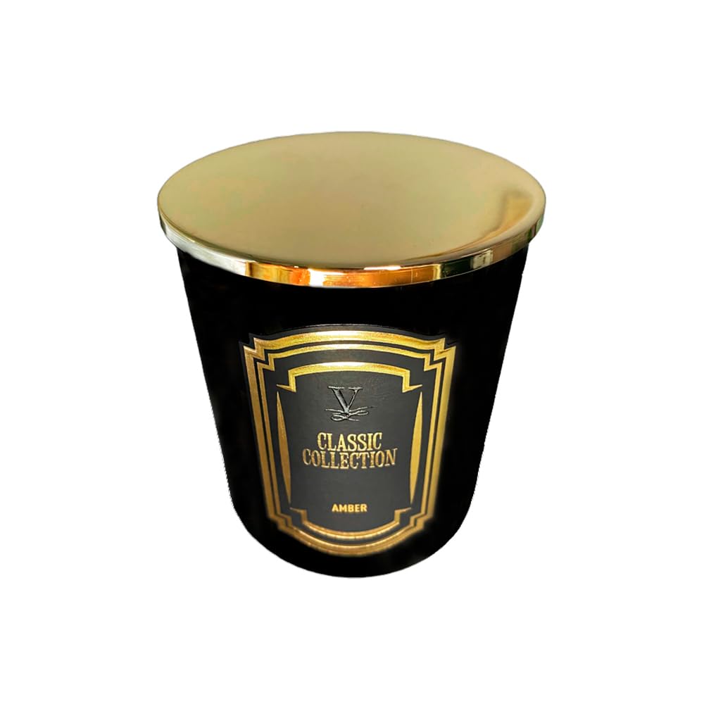 IMPACTE MILANO. Vela Aromática 200gr. Cera de Soja Natural y Coco, Vaso de Diseño Negro y Elegante, con Tapa. Velas Perfumadas para Hogar. Vila Hermanos (Amber)