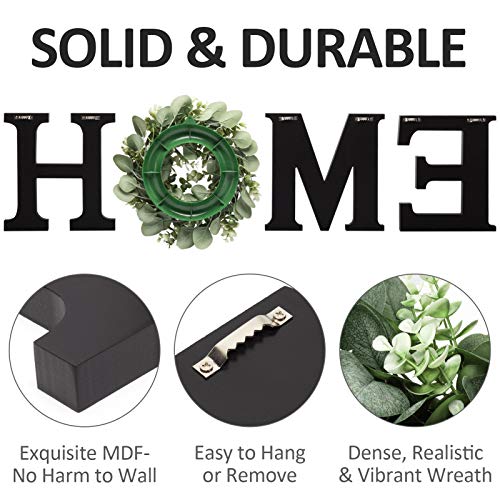 Wood Home Sign For Wall Decor Wooden Home Letters With Wreath Artificial Eucalyptus Modern Decorative Hanging Home Letters Decor Farmhouse Home Sign For Living Room Kitchen Christmas Housewarming Gift #TOP6