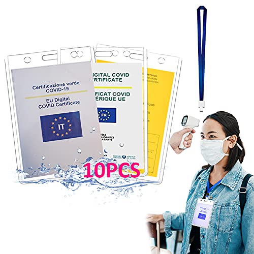 10 pièces de 106 * 145mm Pochette Pass Sanitaire,Housse Pass Sanitaire,Imperméable,Indéchirabl,Protecteur de Carte de Vaccination ​Avec Conception de Lanière,Applicable au Pass Santé Français Cover