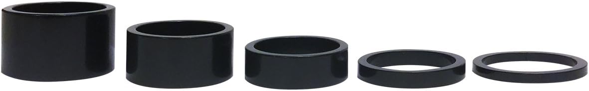 Cervus 5PCS New Quality Alloy Black Headset Spacers 1 1/8" - 3mm, 5mm, 10mm, 15mm, 20mm