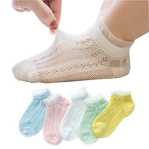 Baby-Girls Ruffle Eyelet Lace Socks Toddler Princess Dressy Ankle Short Socks Newborn Infants ASFYD01 (5pack lace socks, 1-3Y)