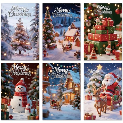24Pack Christmas Cards with Envelopes and Stickers, Festive Holiday Greeting Cards Assortment with 4x6 Inch Christmas Themed Designs for Xmas Gift Exchanging, Mailing to Friends & Family