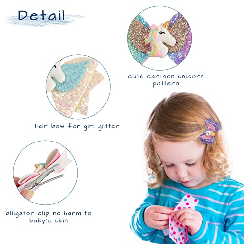 8Pcs Unicorn Hair Bows For Girls 3 Inch Girls Hair Bows Glitter Grosgrain Ribbon With Alligator Clips Hair Accessories For Toddler Girls #TOP2