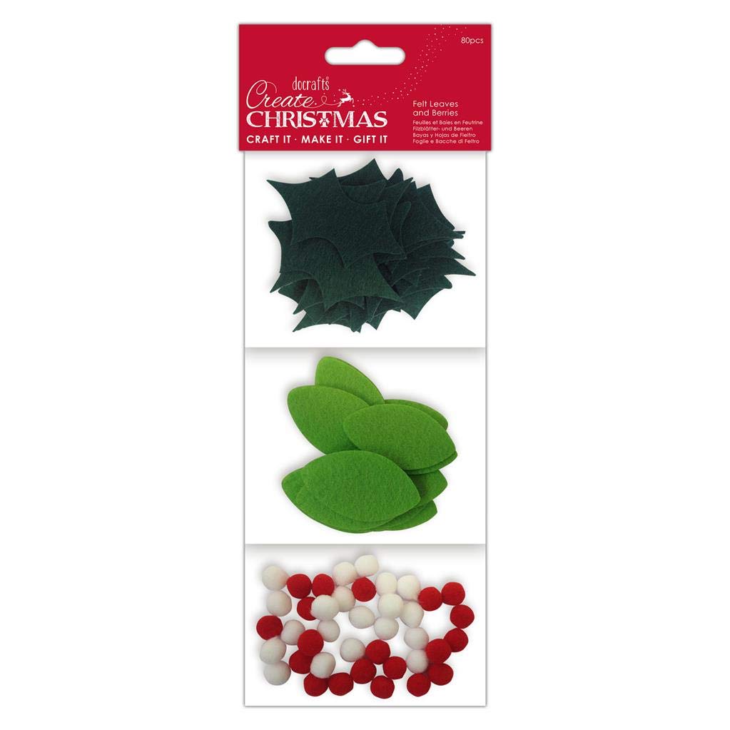 Create Christmas Felt Leaves, Decorative Berries 80 Pieces, Craft, Embellishment, Handmade Cards, Crafting Accessories, Mini Decorations, Festive Craft Making Supplies