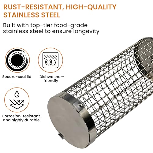 BBQ Grill Basket Set (2PCS), 304 Stainless Steel, Nesting Grilling Net, Rolling BBQ Accessories Tool for Vegetable Shrimp, Outdoor Cooking Camping, Birthday Gifts for Men Dad Husband
