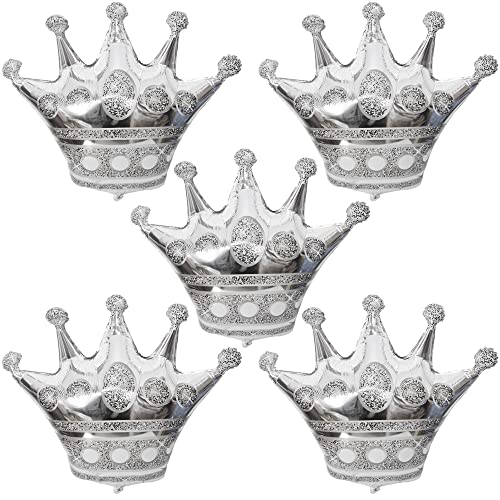 Horuius Silver Crown Balloons Crown Shaped Foil Mylar Balloons For Baby Shower Kids' Girls Wedding Birthday Party Supplies Decorations 30 Inchs 5Pcs #TOP6