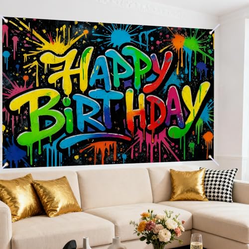 Image of Nuxovilar 91x71 inch Large Graffiti Happy Birthday Banner