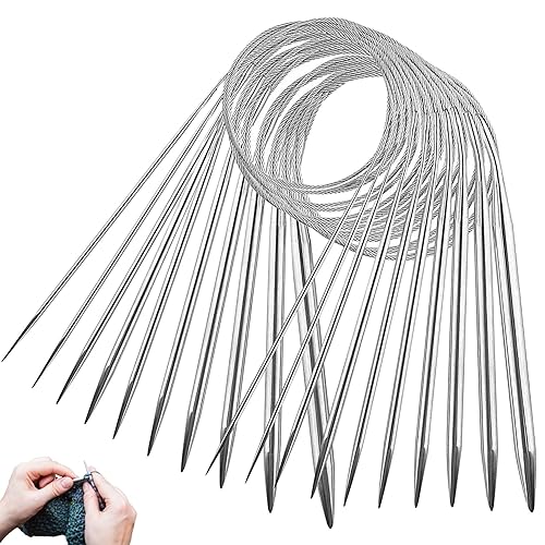 OMZSXK Agujas de Tejer Circulares, 80 cm de Acero Inoxidable, Juego de 10 Tamaños 2/2,5/3/3,5/4/4,5/5/5,5/6/7/8 mm (10 Unidades)