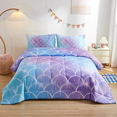 beeweed 2 Piece Kid Comforter Set Twin Size, Colorful Scale Bedding Set for Teen Boys Girls