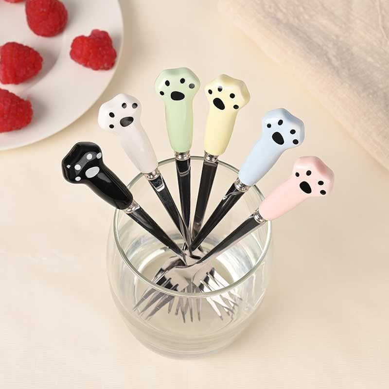 Cute Cat Paw Steel Forks, Dessert Forks for Party,Set of 6,5.1 inch