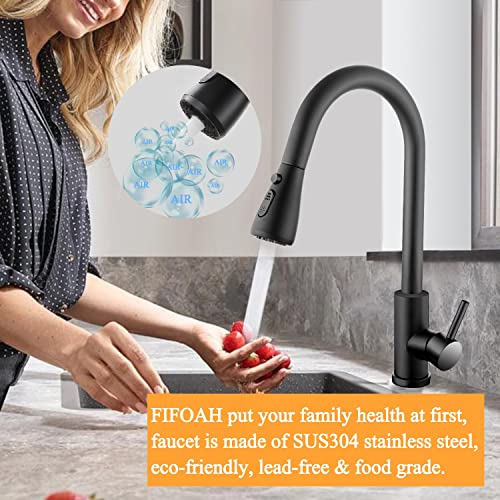Kitchen Sink Faucets With Pull Down Sprayer, Stainless Steel Matte Black Kitchen Faucet, Fifoah Single Handle Faucet With Pullout Sprayer, Modern Kitchen Faucets For Rv Bar Farmhouse Sink #TOP4