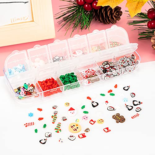 Noverlife 36 Grids Christmas Nail Art Slices, Santa Claus Snowflake 3D Polymer Nail Sequins, Xmas Nail Design Slime Glitters, Nail Art Slices Charms Diy Manicure Nail Decor Clay Flakes Decals #TOP6