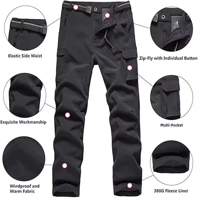 Boys Hiking Pants Waterproof, Fleece Lined Snow Pants Kids Tactical Cargo Pants, Rain Hunting Pants Youth - Image 4