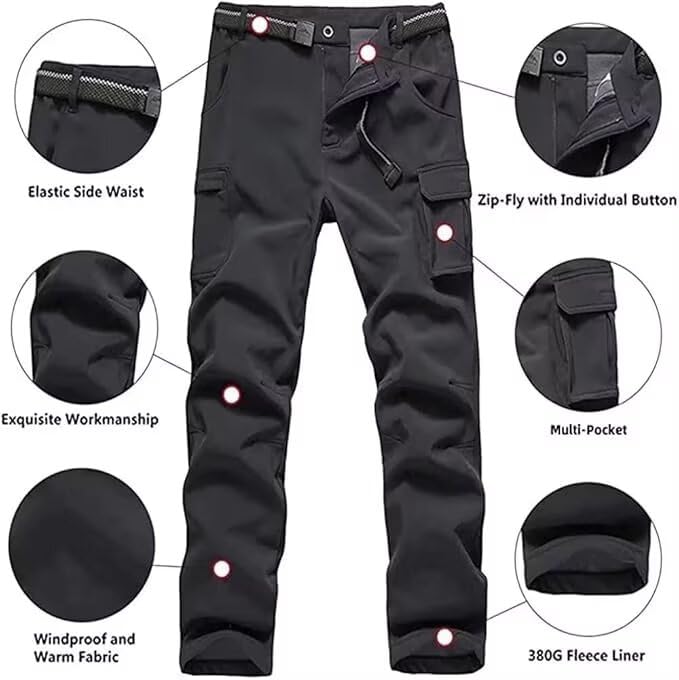 Boys Hiking Pants Waterproof, Fleece Lined Snow Pants Kids Tactical Cargo Pants, Rain Hunting Pants Youth3